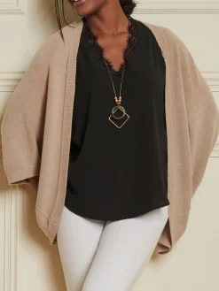 Loose Fit Batwing Knitted Cardigan, Light Khaki