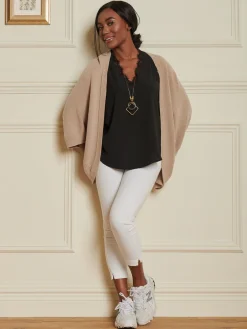 Loose Fit Batwing Knitted Cardigan, Light Khaki