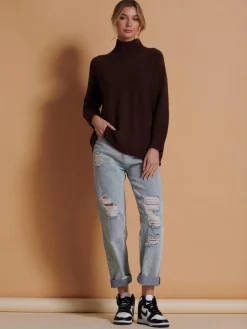 Loose Fit High Neck Jumper, Maroon