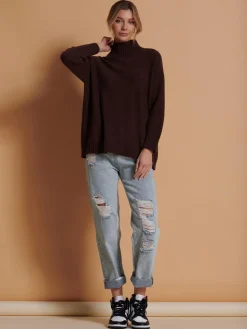Loose Fit High Neck Jumper, Maroon