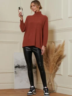 Loose Fit High Neck Jumper, Rusty Red