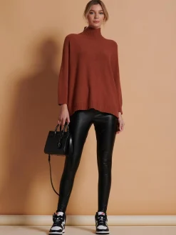 Loose Fit High Neck Jumper, Rusty Red