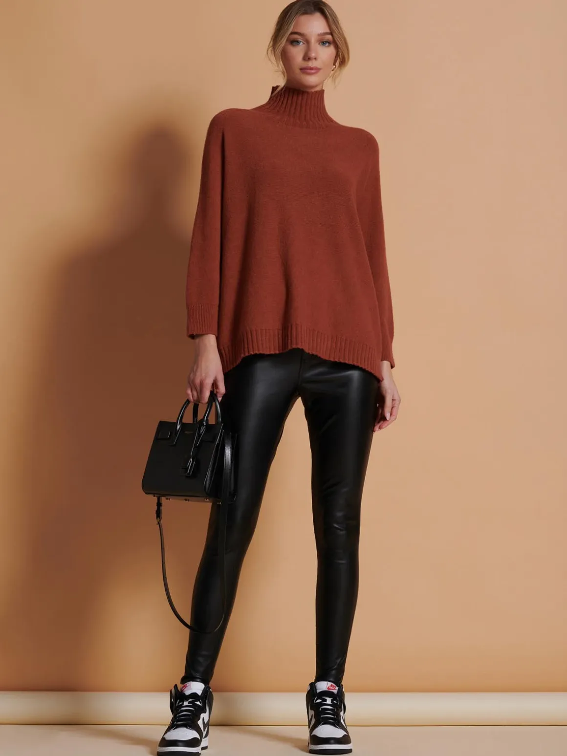 Loose Fit High Neck Jumper, Rusty Red