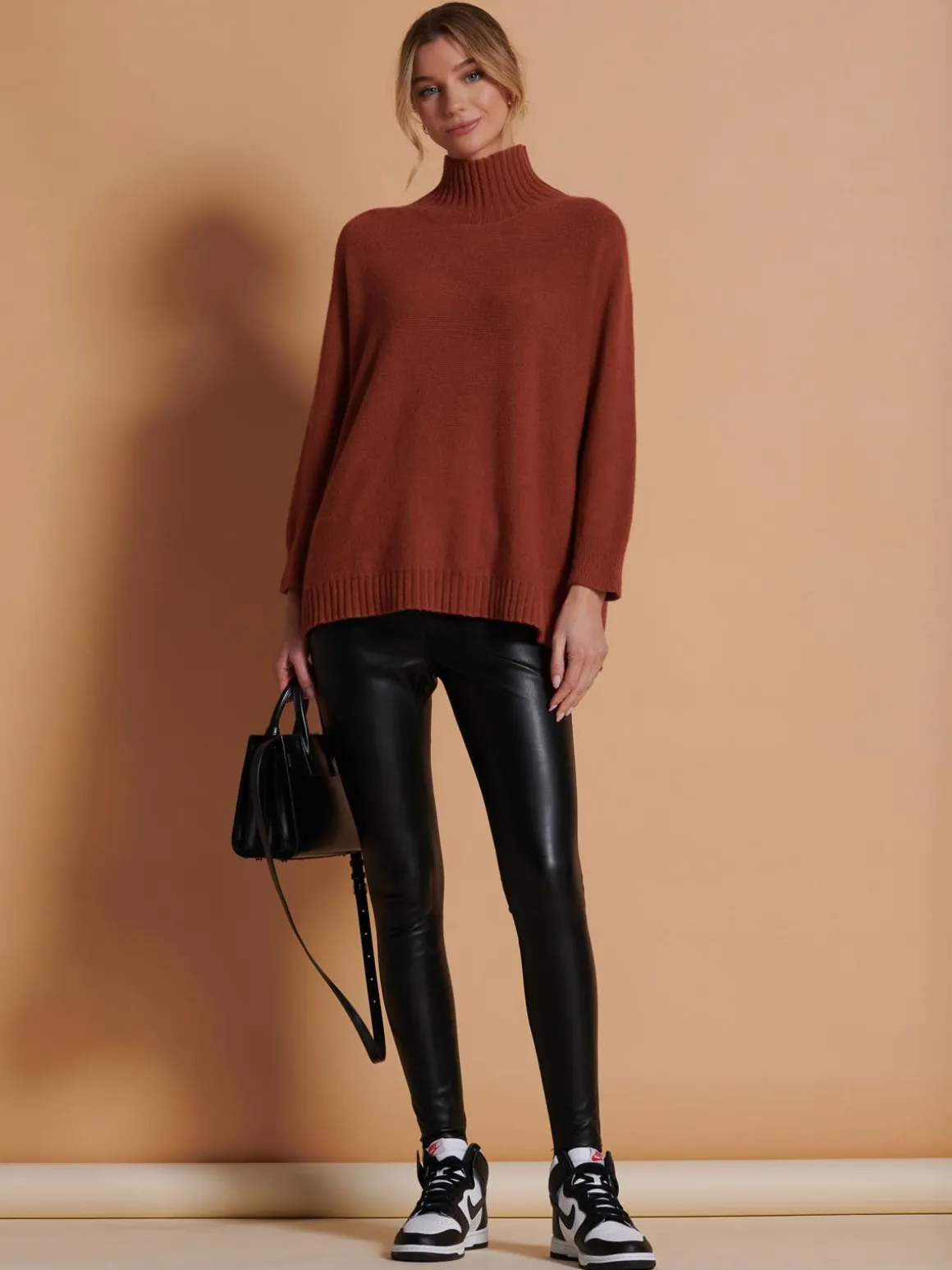 Loose Fit High Neck Jumper, Rusty Red
