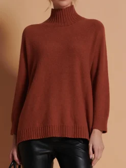 Loose Fit High Neck Jumper, Rusty Red
