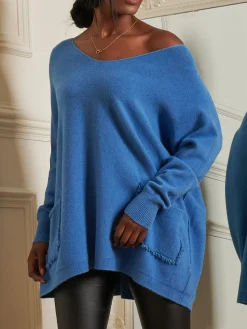 Loose Fit Pocket Knit Jumper, Cornflower Blue