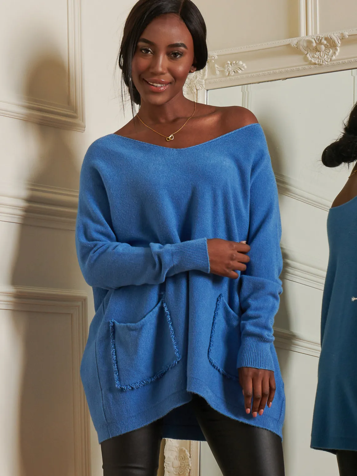 Loose Fit Pocket Knit Jumper, Cornflower Blue
