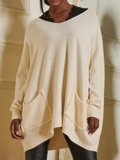 Loose Fit Pocket Knit Jumper, Cream