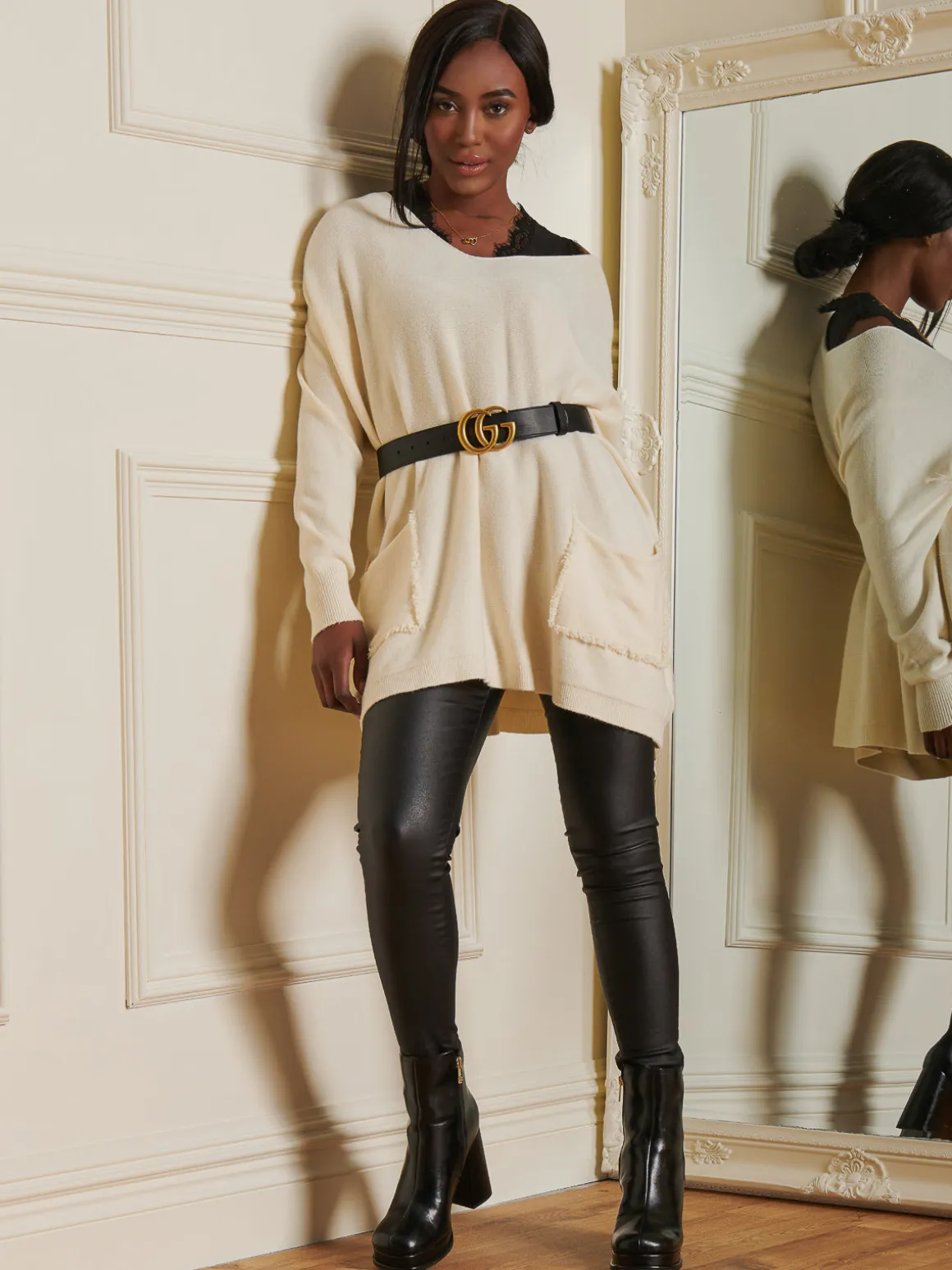 Loose Fit Pocket Knit Jumper, Cream