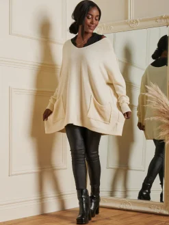 Loose Fit Pocket Knit Jumper, Cream