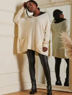Loose Fit Pocket Knit Jumper, Cream
