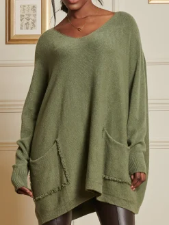 Loose Fit Pocket Knit Jumper, Soldier Green