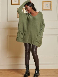 Loose Fit Pocket Knit Jumper, Soldier Green