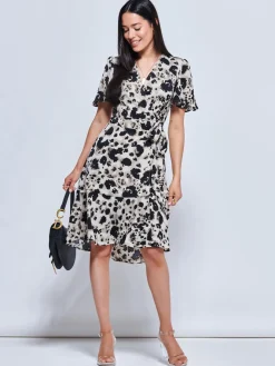 Loretta Wrap Tie Waist Skater Dress, Abstract Multi