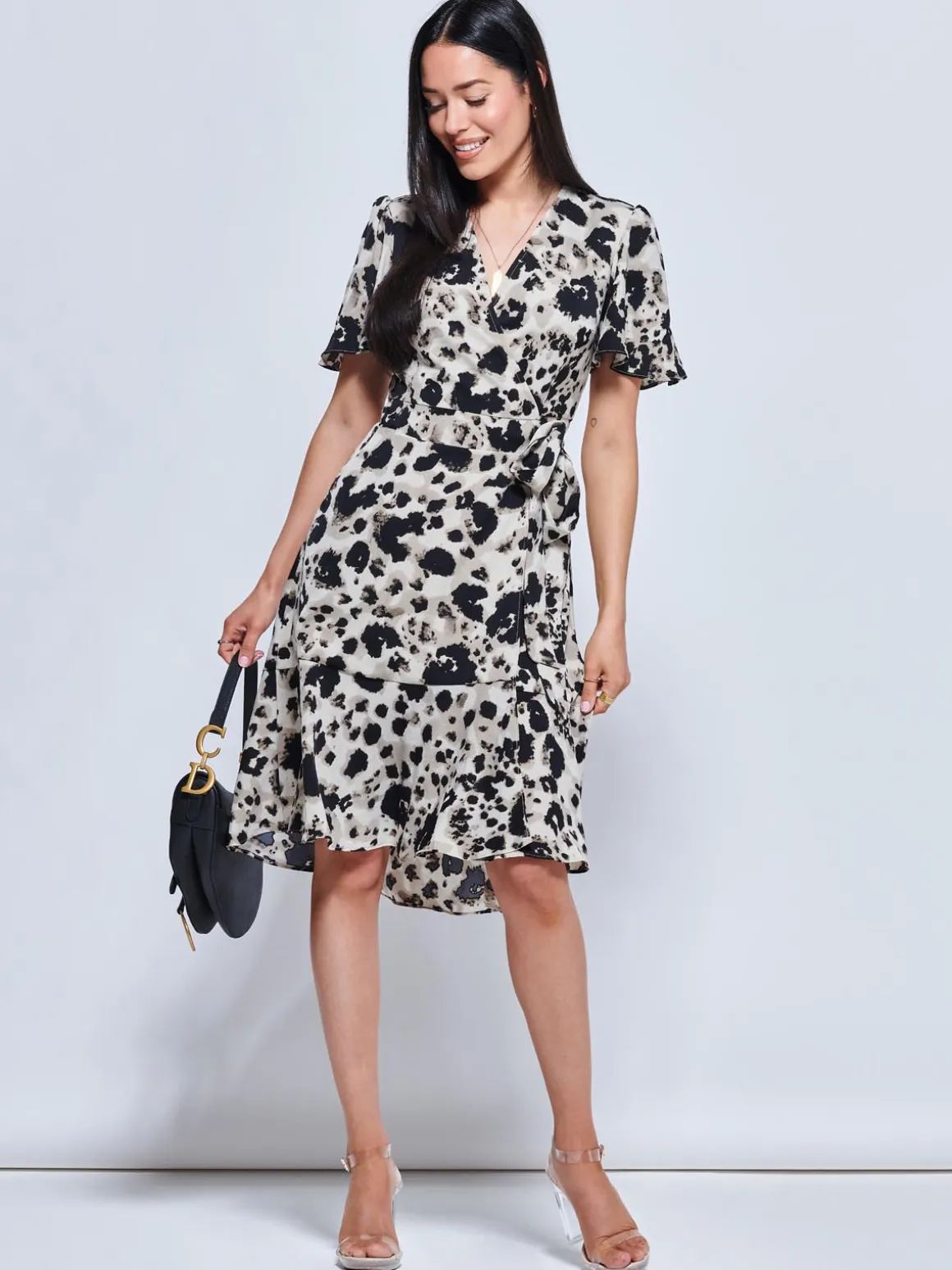 Loretta Wrap Tie Waist Skater Dress, Abstract Multi