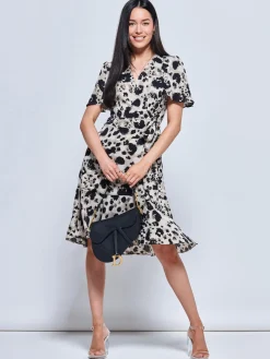 Loretta Wrap Tie Waist Skater Dress, Abstract Multi