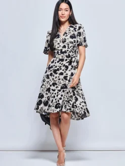Loretta Wrap Tie Waist Skater Dress, Abstract Multi