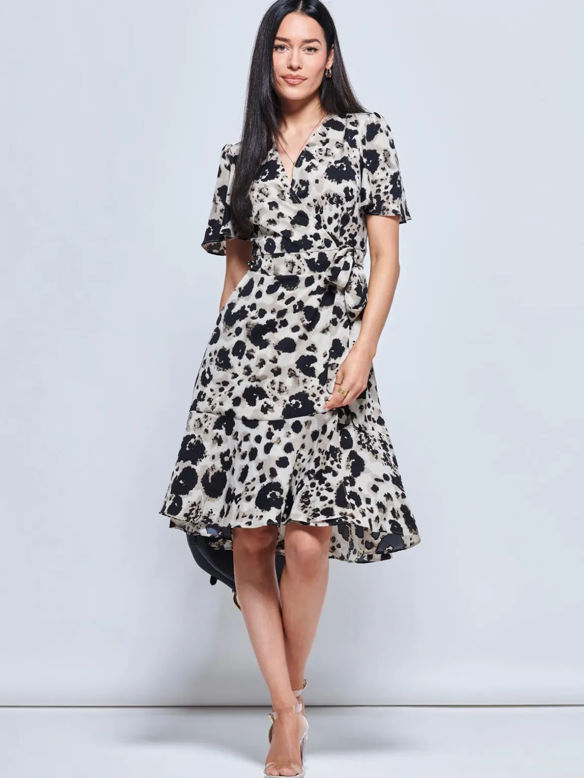 Loretta Wrap Tie Waist Skater Dress, Abstract Multi