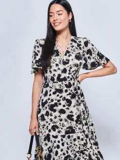Loretta Wrap Tie Waist Skater Dress, Abstract Multi