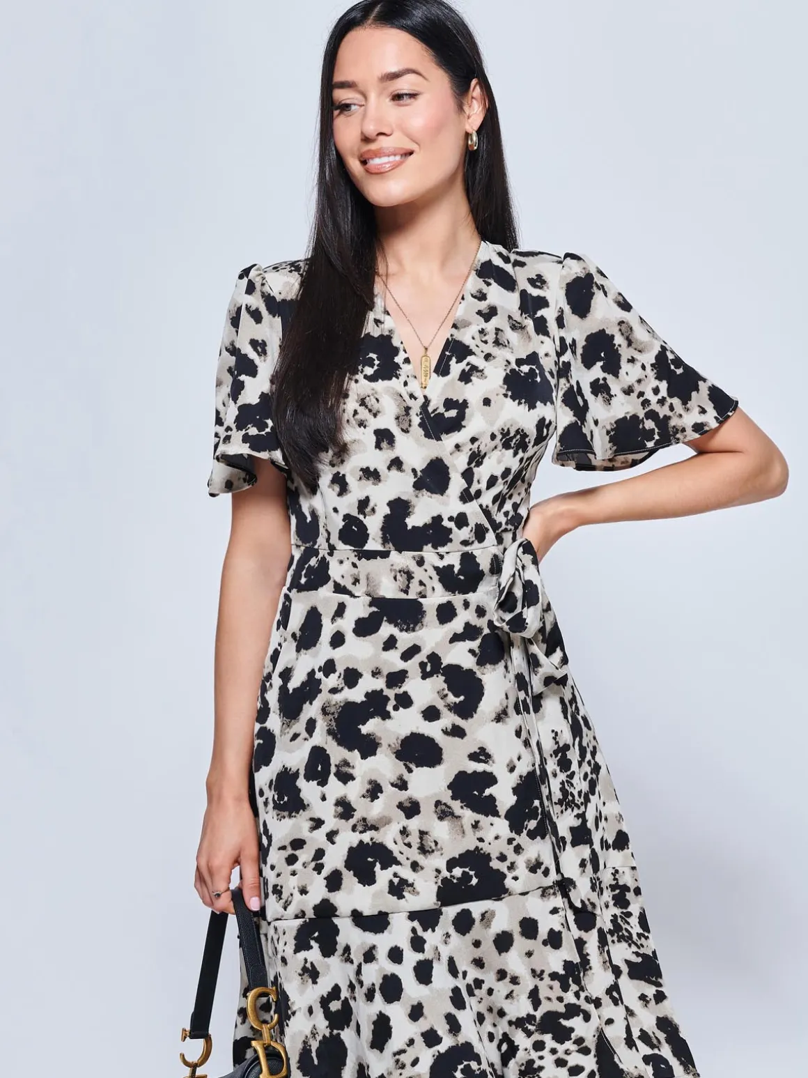 Loretta Wrap Tie Waist Skater Dress, Abstract Multi