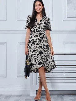 Loretta Wrap Tie Waist Skater Dress, Abstract Multi