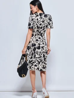 Loretta Wrap Tie Waist Skater Dress, Abstract Multi