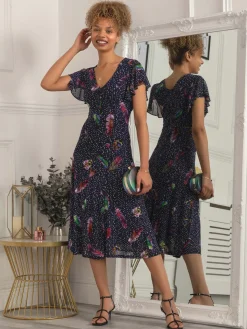 Lucille Fit & Flare Mesh Dress, Navy Multi