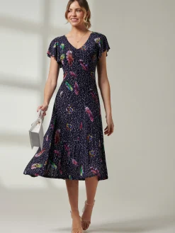 Lucille Fit & Flare Mesh Dress, Navy Multi