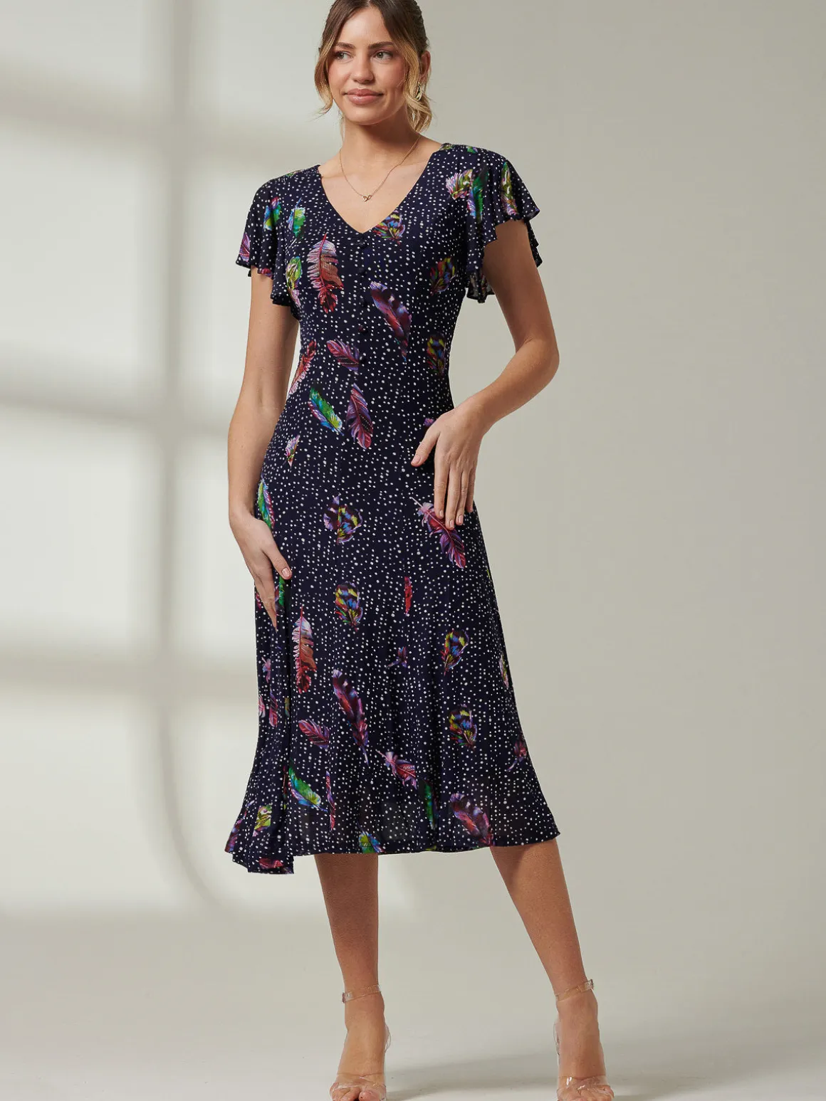 Lucille Fit & Flare Mesh Dress, Navy Multi