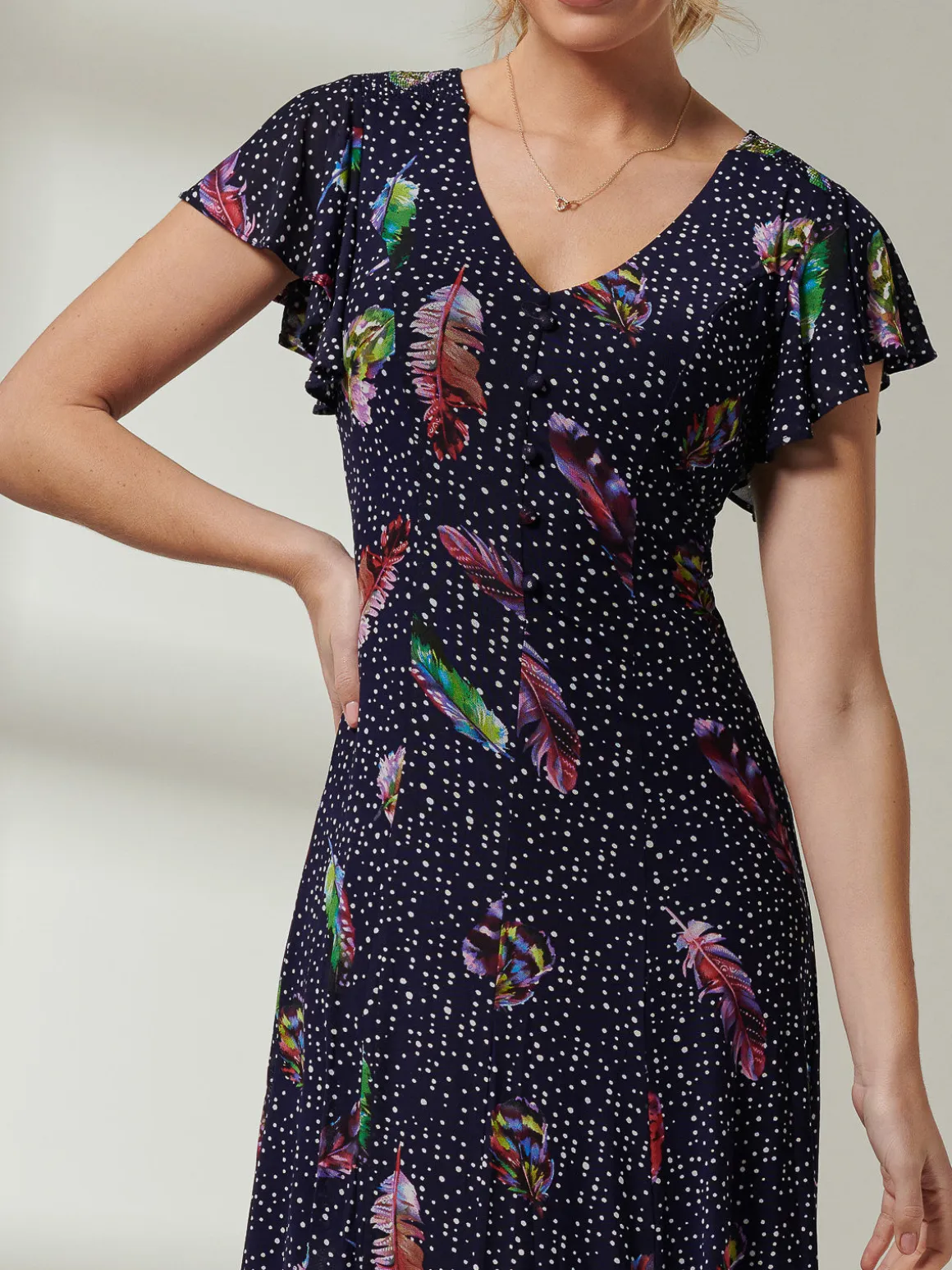 Lucille Fit & Flare Mesh Dress, Navy Multi
