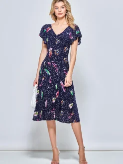 Lucille Fit & Flare Mesh Dress, Navy Multi