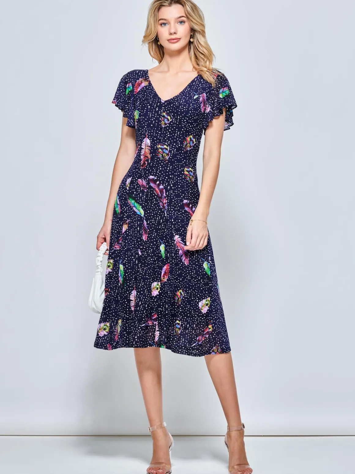 Lucille Fit & Flare Mesh Dress, Navy Multi