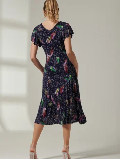 Lucille Fit & Flare Mesh Dress, Navy Multi
