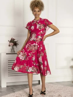 Luella Floral Print Mesh Dress, Purple Floral