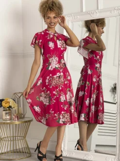 Luella Floral Print Mesh Dress, Purple Floral