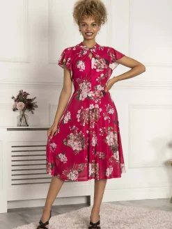 Luella Floral Print Mesh Dress, Purple Floral