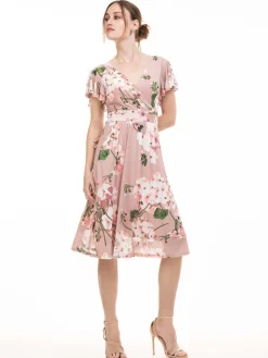Lylah Cross Front Floral Dress, Pink Floral