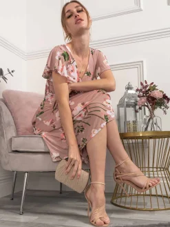 Lylah Cross Front Floral Dress, Pink Floral