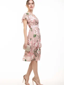 Lylah Cross Front Floral Dress, Pink Floral