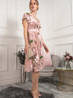 Lylah Cross Front Floral Dress, Pink Floral