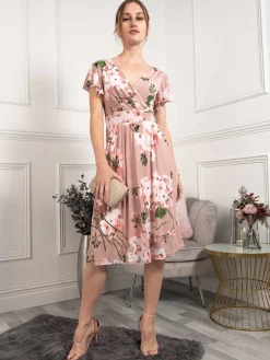 Lylah Cross Front Floral Dress, Pink Floral
