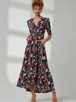 Maanasi Ruched Sleeve Jersey Maxi Dress, Navy Floral