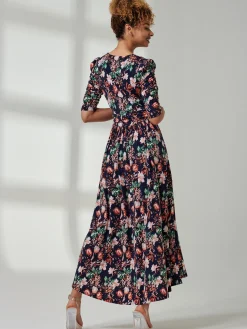 Maanasi Ruched Sleeve Jersey Maxi Dress, Navy Floral