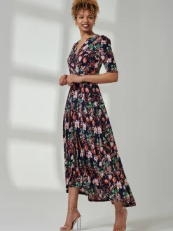 Maanasi Ruched Sleeve Jersey Maxi Dress, Navy Floral