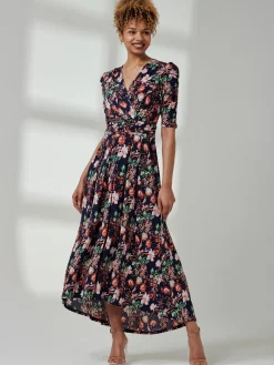 Maanasi Ruched Sleeve Jersey Maxi Dress, Navy Floral