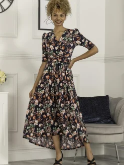 Maanasi Ruched Sleeve Jersey Maxi Dress, Navy Floral