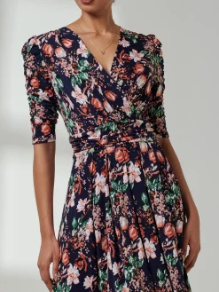 Maanasi Ruched Sleeve Jersey Maxi Dress, Navy Floral