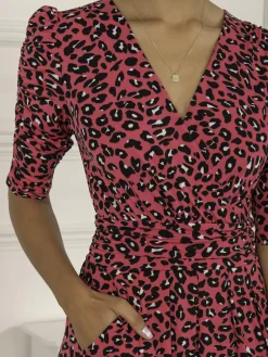 Maanasi Ruched Sleeve Jersey Maxi Dress, Pink Animal
