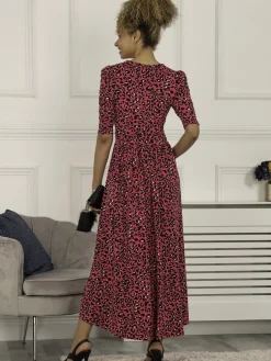 Maanasi Ruched Sleeve Jersey Maxi Dress, Pink Animal