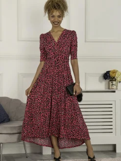 Maanasi Ruched Sleeve Jersey Maxi Dress, Pink Animal